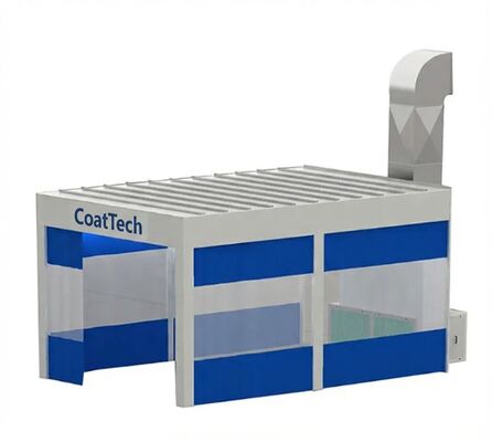 CoatTech Dual-Bay Side-by-Side Automotive Preparation Zone with Central Divider Curtain and Independent Fan Control